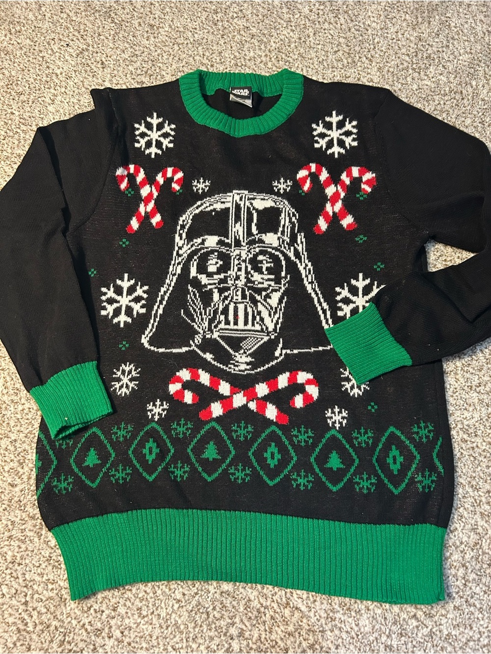 Star Wars Black & Green Darth Vader Candy Cane Holiday Sweater